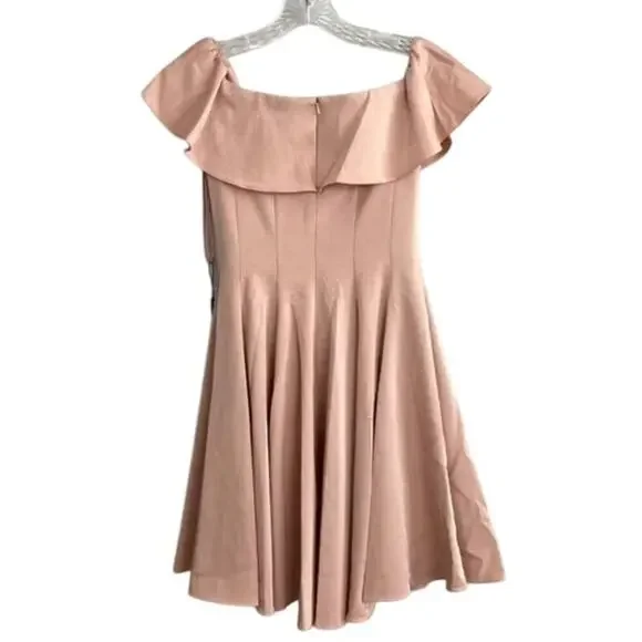 La Femme NWT Blush Pink Ruffled Off Shoulder Fit & Flare Dress- Size 4 - Picture 8 of 11